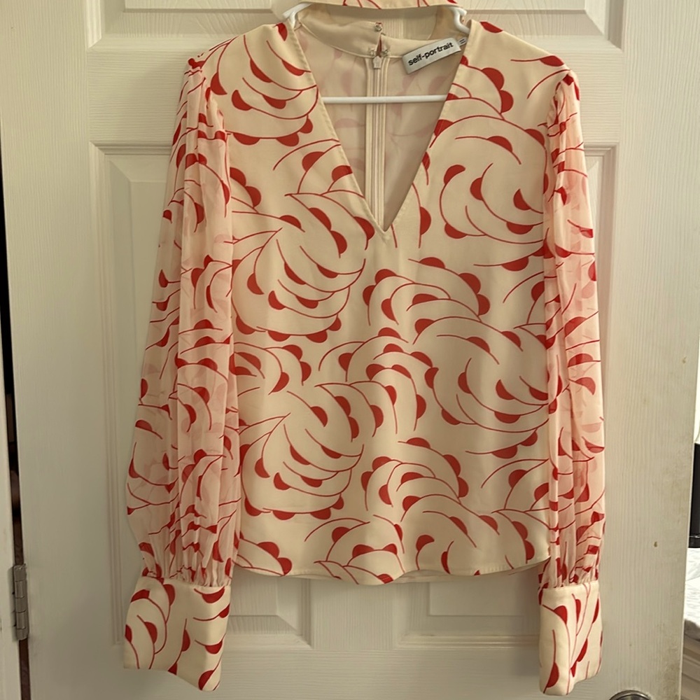 SELF PORTRAIT high neck choker style print blouse